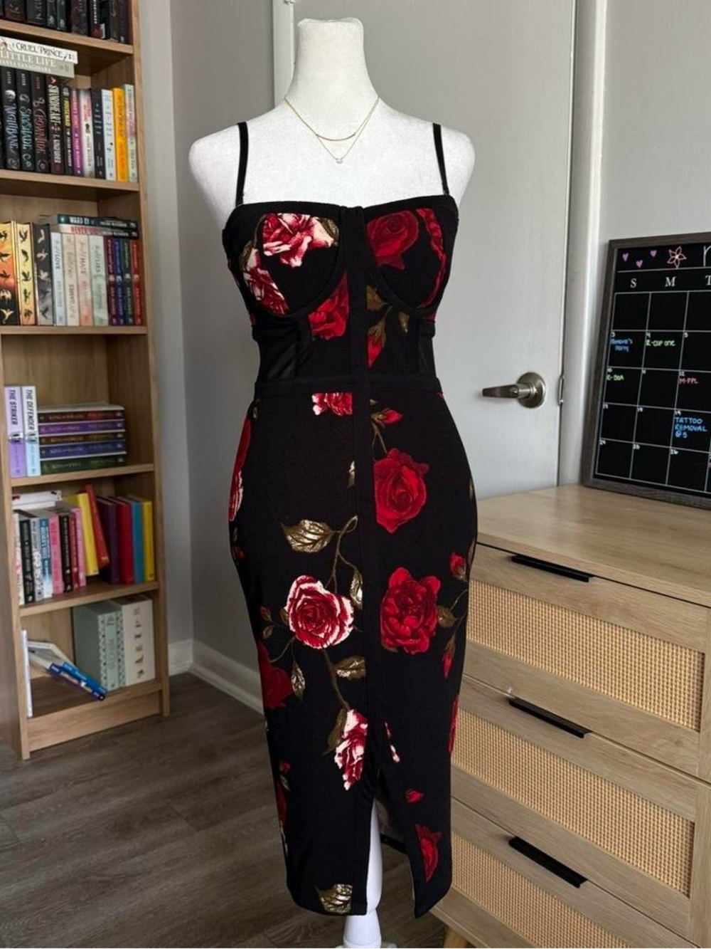 material girl black and red floral dress
